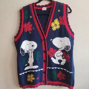 Vintage Snoopy Friends Sweater Vest Womens Medium Knit Peanuts Made USA 90s
